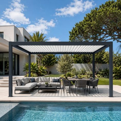 Pergola Bioclimatique Aluminium Autoportante Anthracite 5x3,5 Manuelle S ORIAL France (1/5)