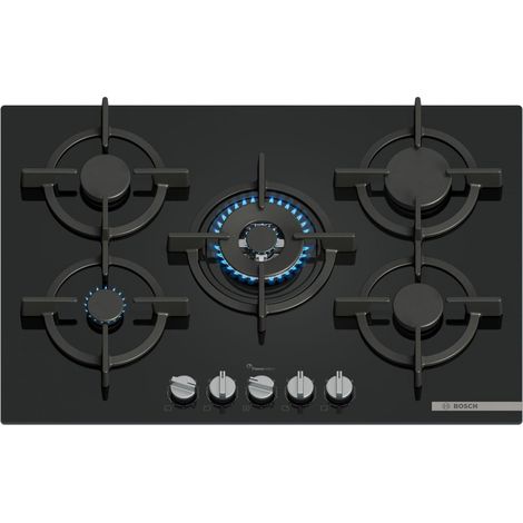 Bosch – Plaque de cuisson gaz 75 cm 5 foyers – PPQ7A6I10 – Intégré noir – Allumage d'une main – Puissance 11500 W