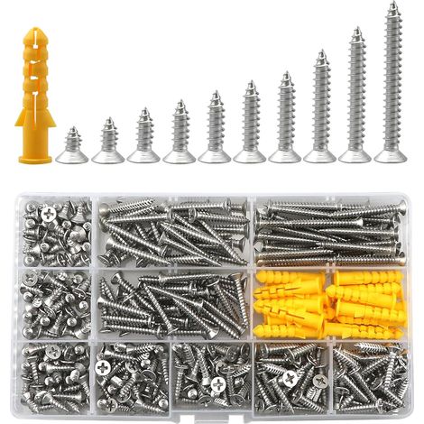 Vis inox autotaraudeuses M4 à tête plate,380 à tête fraisée cruciforme à visserie bois,autoforeuse pour metal assortiment,lot de vis torx autoperforante boite(8/10/12/14/16/18/20/25/30/35mm)(argent) (1/5)
