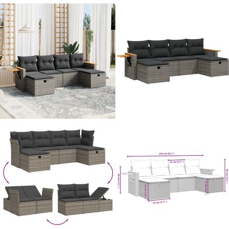 6-tlg. Garten-Sofagarnitur mit Kissen Grau Poly Rattan - Gartengestell - Gartenmöbelset - Lounge Set - Rattan Sessel - Gartenstuhl - Home & Living (1/5)