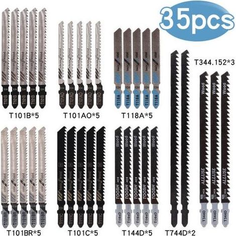 Lot de 35 lames de scie sauteuse en carbone lourd - Durables, haute précision, pour bois, plastique et métal, dents moyennes, outil indispensable pour bricoleurs et pros de la menuiserie (1/5)