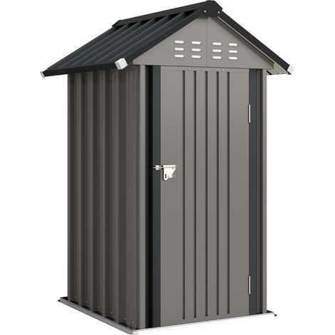 Abri de jardin métallique 1,17 m² avec toit à deux pentes, 4 aérations, porte verrouillable, montage facile, gris clair, 122 x 121 x 192 cm - CHICFURN (1/5)