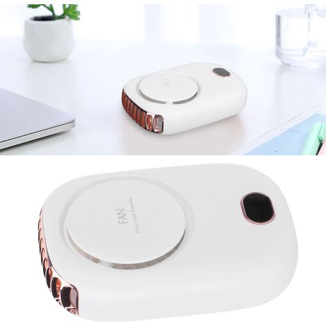 Mini ventilador eléctrico de cuello, portátil, recargable por USB, sin aspas, ideal para viajes, acampadas y deportes al aire libre, ventilador de ABS blanco, batería de 2000 mAh, 3 velocidades, ampli (1/5)