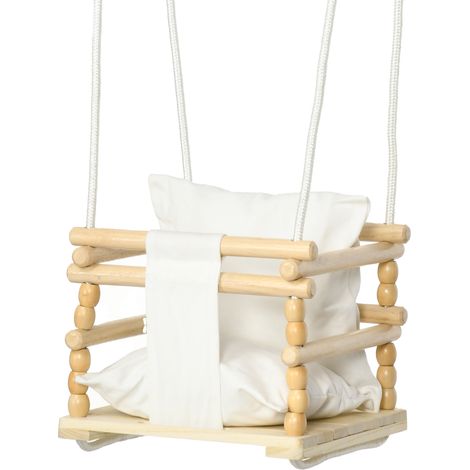 Balancelle pour bébé de 9 à 36 mois en bois et coton avec corde réglable et coussin, 30 x 30 x 110-180 cm