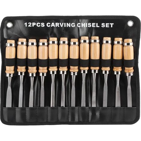 12Pcs Ciseaux à Bois. Outils de Menuiserie avec Poignées en Bois. Mallette pour Bricolage et Artisanat (1/4)