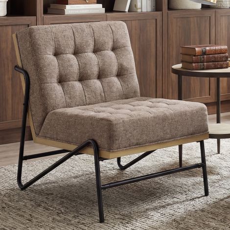 Wahson Fauteuil de Salon Confortable Fauteuil Scandinave Chaise de Chambre Capitonné en Lin Fauteuils Salon Moderne Pieds Métal, Brun (1/5)