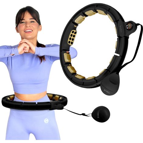 Magnetischer gewichteter Hula Hoop mit Zähler, Schwarz/Gold