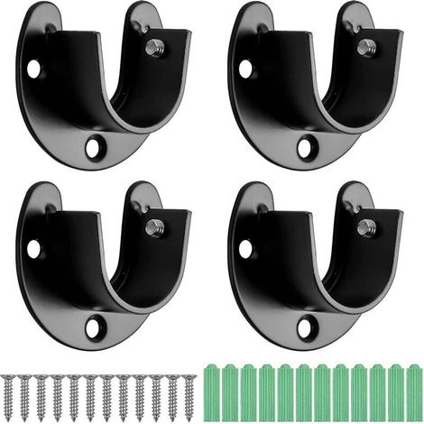 Lot de 4 supports de tringle à rideaux en forme de U, embouts de 25 mm, douilles en acier inoxydable pour tringle de penderie, support à bride, embouts de tringle avec vis, noir (1/5)