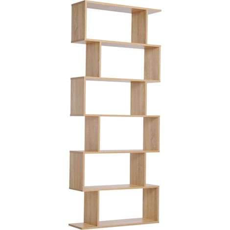 Zickzack-Bücherregal, modernes Design, 80 x 23 x 192 cm (L x B x H), 6 Regalböden, helle Eichenoberfläche