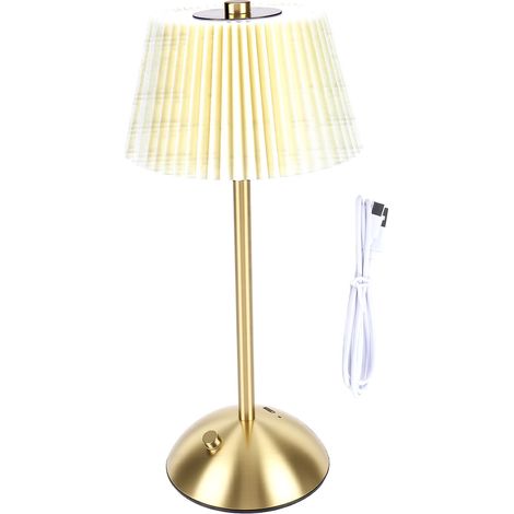 lampe de bureau-Lampadaire sans Fil Pleaté avec Contrôle Tactile – pour Salon et Chambre (Lampe de Table, 1200mAh, Aluminium et Toile, Beige) (1/5)