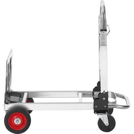 Chariot de transport en aluminium 2-en-1, capacité 181,4 kg, convertible de diable à plateforme, roues en caoutchouc, usage industriel lourd. (1/5)