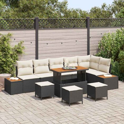 Conjunto de sofá de jardín con cojín Negro Poliratán vidaXL (1/5)