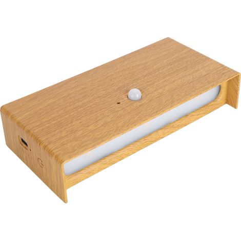 Applique murale LED moderne ABS bois naturel détecteur présence rechargeable aimantée sans fil éclairage haut bas interrupteur pour couloir escalier salon 16cm (1/5)