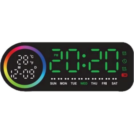 Digitaler Wecker mit großem LED-Display – Digitaler Wecker mit Wochentagsanzeige, Touchscreen, Doppelalarm (Schlummerfunktion, 5-stufige Dimmfunktion) – Schwarz
