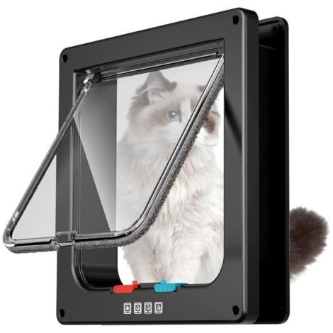 Secure Indoor and Outdoor Cat Flap for Windows and Walls with 4 Locking Modes (Black, Large) (1/4)
