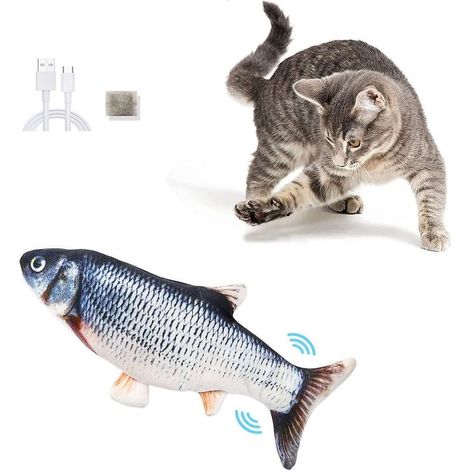 Jiuhao Electric Flopping Fish Interactive Cat Toy - Indoor Plush Catnip Toy for Cats and Kittens - Moving Pet Pillow for Chewing, Biting and Kicking