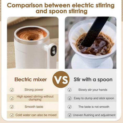 Tazza da caffè automescolante in acciaio inossidabile da 400 ml con display della temperatura, ricaricabile tramite USB, per caffè, latte, cioccolata calda (1/4)
