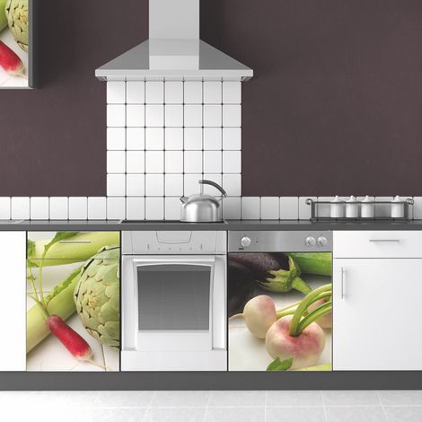 Sticker mural 3D pour réfrigérateur, légumes frais: poireau, artichaut, navets, choux, 59,5 cm X 180 cm, effet réaliste garanti (1/2)