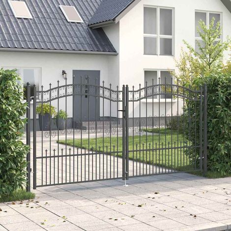 vidaXL Cancello con Punta a Lancia KAMPEN 305 x 150 cm Acciaio Grigio
