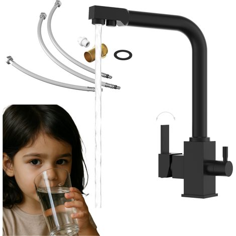Mitigeur d'évier 3 voies NODE noir mat avec fonction eau filtrée - Design moderne en laiton (1/5)