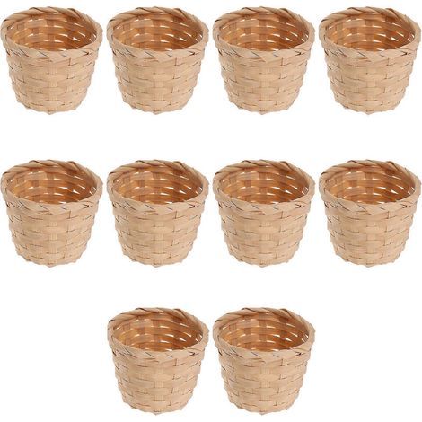 Set mit 10 rustikalen, geflochtenen Körben für Obstarrangements, tragbare Aufbewahrungskörbe – 7,50 x 7,50 x 6,00 cm – Khaki (1/3)