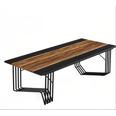 Table de bureau longue en MDF avec cadre métallique, 200x100x75 cm, brun rustique et noir (1/5)