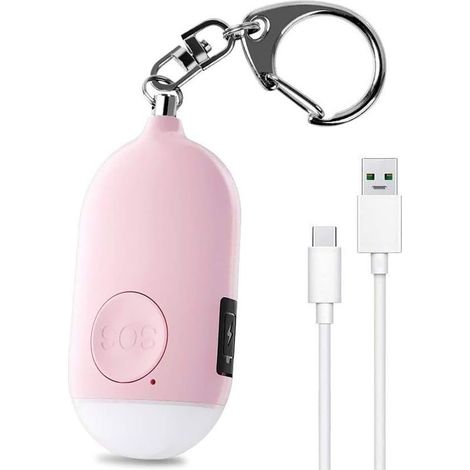 130 DB Alarme Personnelle d'urgence,Rechargeable Alarme de Sécurité avec LED Lampe de Poche Torche Alarme Anti Agression,pour Femme Enfants Personnes Agées Aventurier – Rose-Fei Yu (1/5)