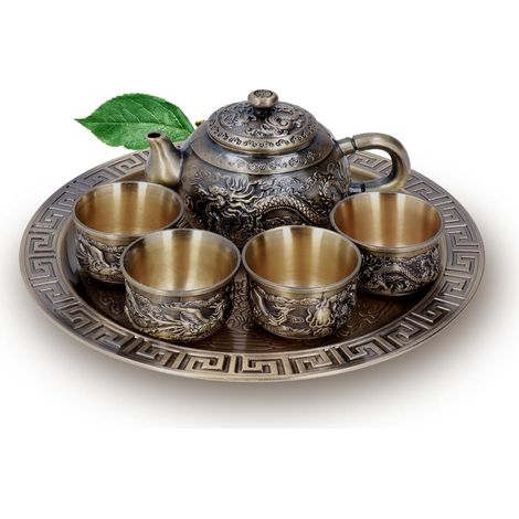 Théière Vintage Luxueux Dragon Totem Service à Thé Service à Thé Marocain Avec Tasses Assiette Exquise Bouilloire à Thé En Métal Tasse Ensemble Pour Amateurs De Thé Décor De Table à la Maison