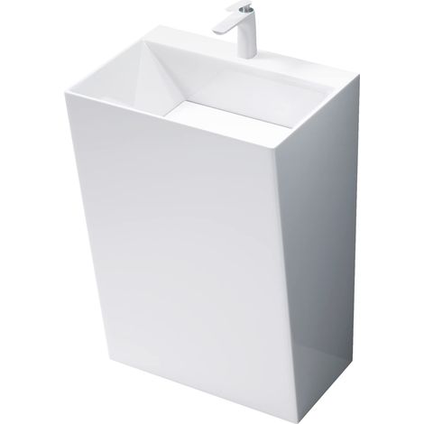 Mai & Mai Lavabo à Poser au Sol Blanc 55cm Vasque sur Pied en Résine Evier Lave Mains Salle de Bain sans Trop-plein Col40