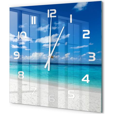 Grande Horloge Murale Carrée Design Original Verre Silencieuse Déco Maison Plage tropicale 60x60 cm (1/5)