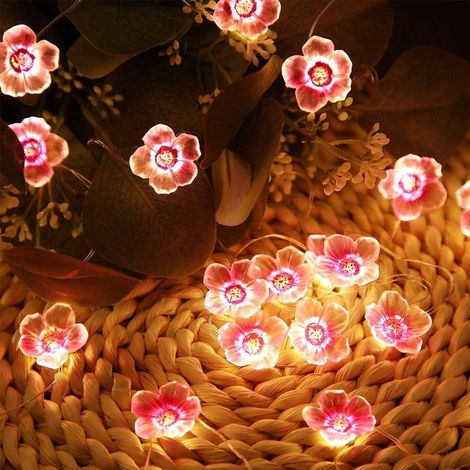 Guirlande lumineuse avec 4M 40LED en forme de fleur de cerisier rose, Alimenté par USB pour Noël, Télécommande modèle 8 fonction clignotant, chambre de fille, chambre à coucher, intérieur, extérieur (1/5)