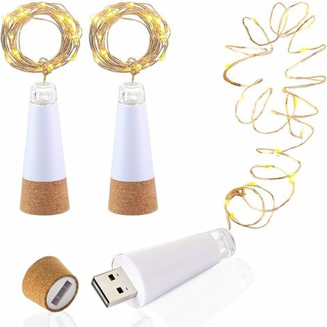 LED Bottle Cork Lights, USB Powered Rechargeable, 1.9m Copper Wire with 20 LED String Lights, for Outdoor Decor Gathering Party Wedding Holiday (3 Pieces, Warm White) (1/5)