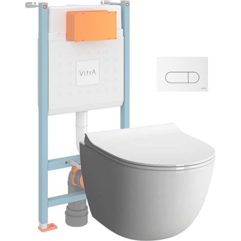 Inodoro suspendido compacto VitrA Sento blanco + Estructura autoportante V-Fix Core + Placa redonda blanca (1/5)