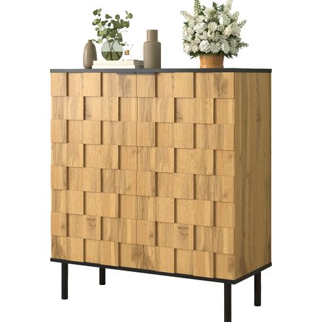 CHICFURN Mobile portascarpe 80x35x91,5 cm in truciolare naturale, motivo mosaico (1/5)