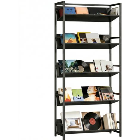 HOMCOM Bookshelf Anti-Slip Design 5-Tier Black (1/5)