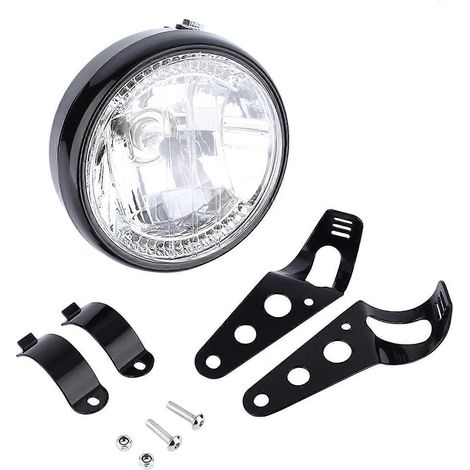 Phare de moto universel rond à LED jaune H4 35W 12V H4 7" avec support noir