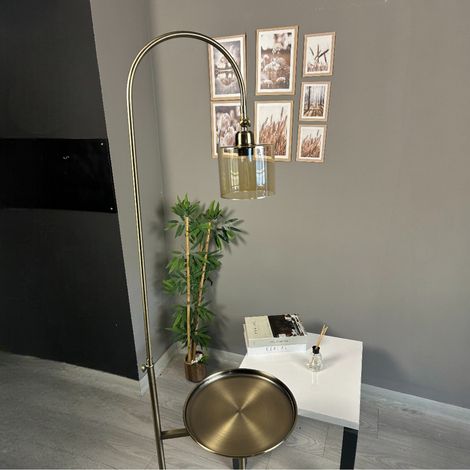 Lampadaire Ravian Verre, Moderne, Lampadaire pour Salon, Chambre à Coucher, Chambre d'enfant avec Douille E27, Largeur 37 cm, Abat-jour Réglable, Lampadaire avec Tablette et Variateur (1/4)