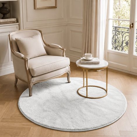 Tapis de salon poils ras doux antiderapant ф120cm uni crème (1/5)