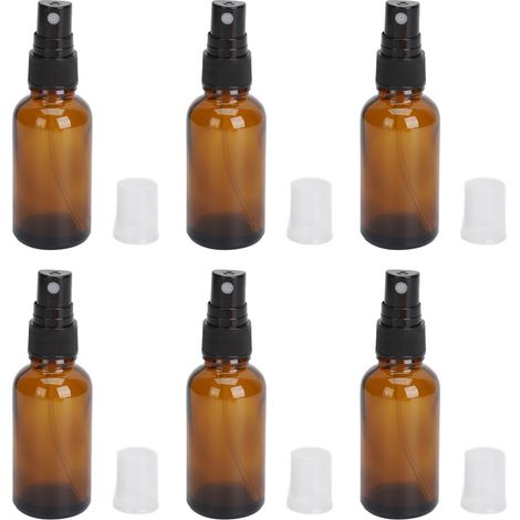 Lot de 6 flacons vaporisateurs ambrés vides pour huiles essentielles, avec pompe, inodores et rechargeables, format voyage (50 ml). (1/5)