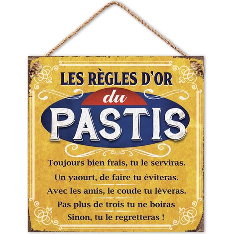 Plaque métal - Les règles du pastis - 20 x 20 cm (1/2)