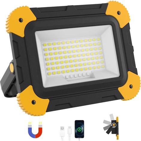 Projecteur LED magnétique rechargeable 40 W, rotatif à 180°, portable et sans fil, étanche, idéal pour les chantiers extérieurs, les garages, les ateliers et le camping, noir.