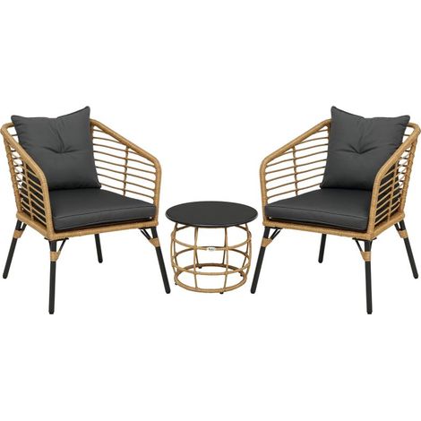 Ensemble bistro 3 pièces, résistant aux intempéries, 1 table d'appoint, 2 chaises, 62 cm x 65 cm x 78 cm, sable et gris foncé (1/3)