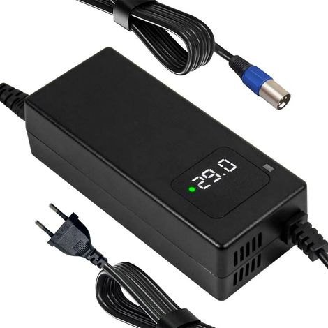 Chargeur 24V pour Batterie Plomb (SLA/AGM/Gel) 29V 4A, Prise XLR 3 Broches mâle (Pin 1 + / Pin 2 -), écran LED, idéal Fauteuil Roulant (1/5)