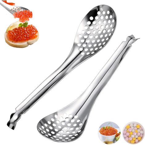 2 pièces - Passoire - Passoire en acier inoxydable - Cuillère à caviar - Argent - Cuillère ronde - Cuillère à caviar en acier inoxydable - Petite passoire - Cuillère à œufs - Cuillère à caviar en acie (1/5)