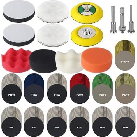 Renovateur Phare Voiture, 145 Pièces Kit Rénovation Phare, Polissage Phares Voiture, Set Papier Abrasif Eau/Sec 75mm, Kit de Restauration de Phares pour Auto et Moto, Pour le Meulage et le Polissage (1/5)