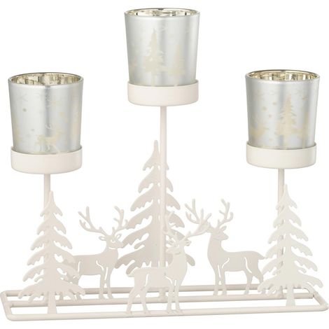 Photophore Hiver en Métal "Chalet" 24cm Blanc