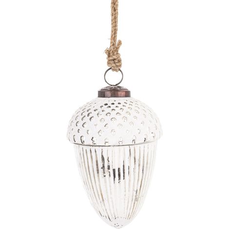 Boule de Noël en verre de Delhi, argentée et blanche, 15 x 9 x 9 cm (1/5)