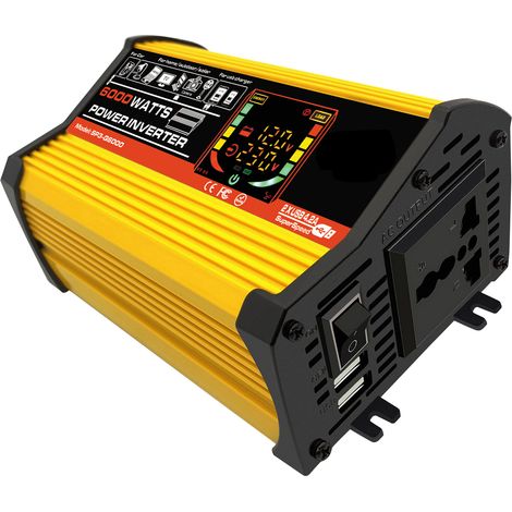 Onduleur haute fréquence onde modifiée 6000W pic puissance 12V DC vers 110V AC convertisseur chargeur auto 2 ports USB 2.1A pinces de batterie afficheur (1/3)