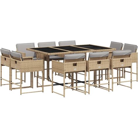 Maison Exclusive - Set Pranzo da Giardino 11 pz con Cuscini Beige Misto Polyrattan (1/5)