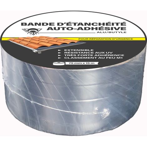 Méduze - Bande d’étanchéité autocollante alu/butyle 75mm x 15m - Polyvalente - Flexible - Application facile - Durable (1/4)